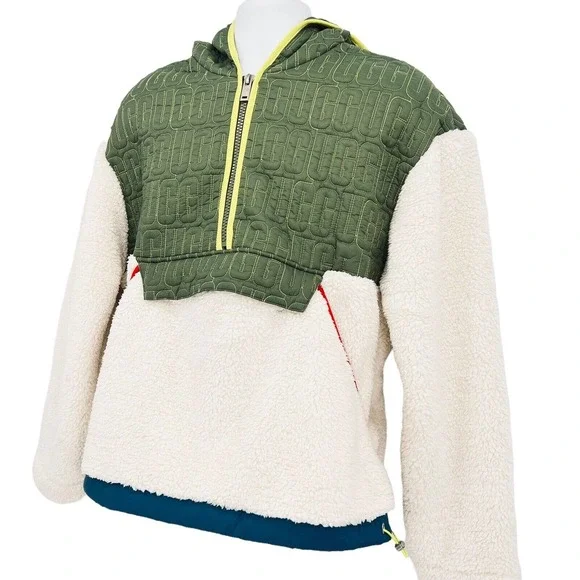 UGG Men's IGGY Sherpa Half Zip Pullover Hoodie Dawn Sweater Size Small
